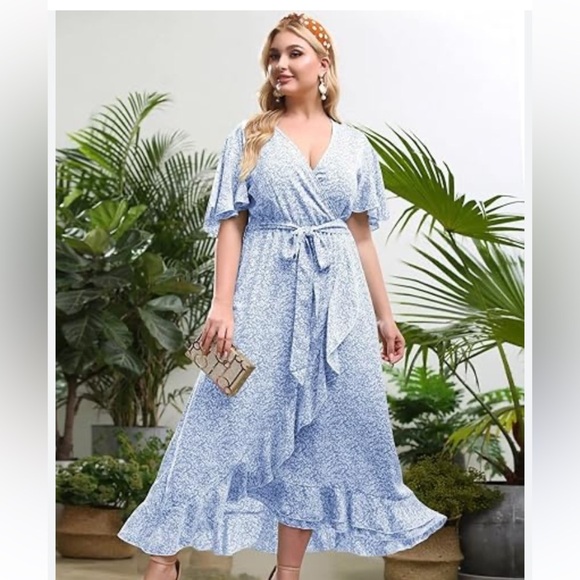 MATERNITY AND POST PARTUM WRAP DRESS BLUE FLORAL PRINT V BACK AND TRUE WRAP - Picture 6 of 15